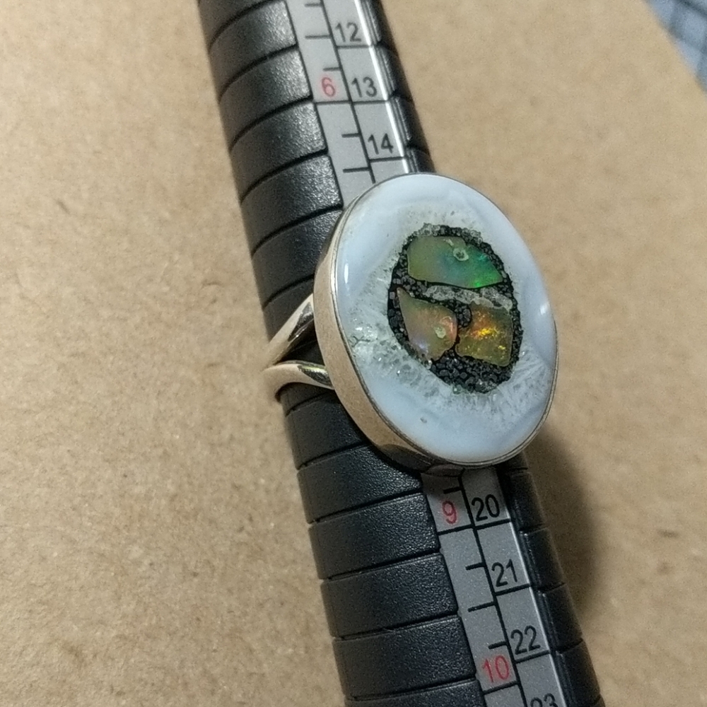 Ring, moonstone and abalone